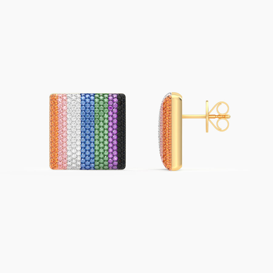 Multi Colour Large Cube Stud Earrings