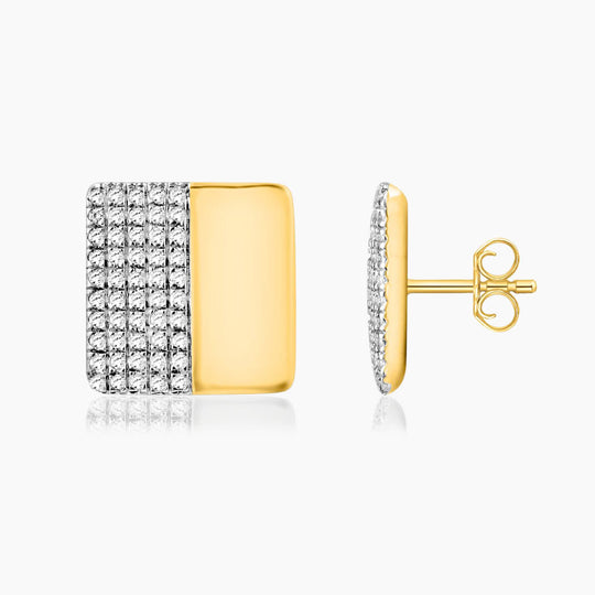Two-Tone Square Stud Earrings in Diamonds and Gold