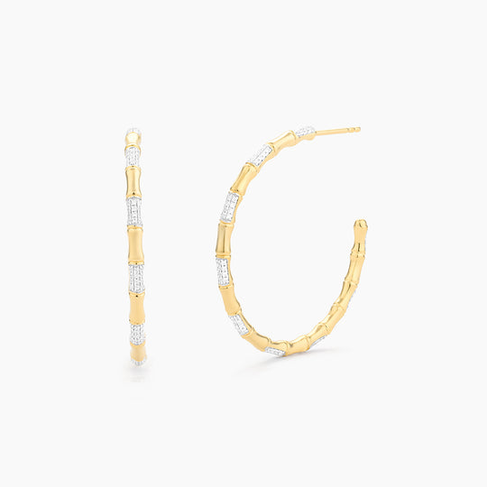 Gold and Diamond Blocks Hoop Earrings