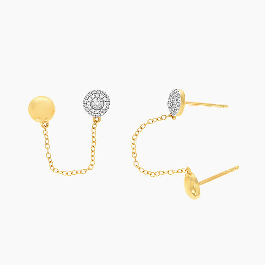 Two-Tone Circle Stud Earrings in Diamonds and Gold