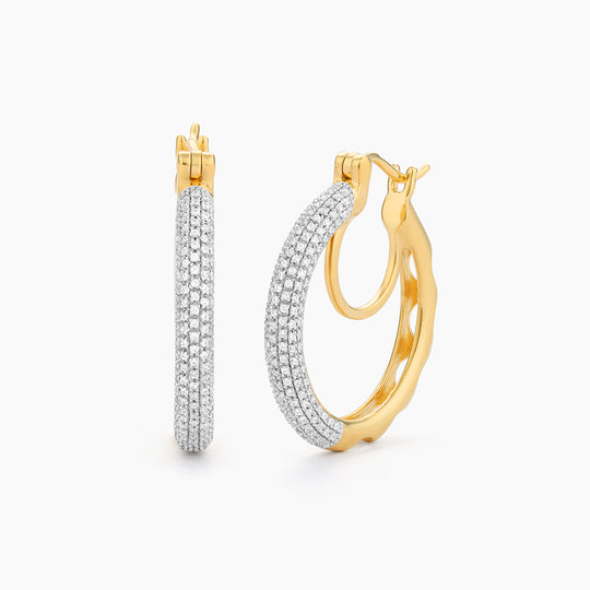 Two-Tone Diamond Row Hoop Earrings
